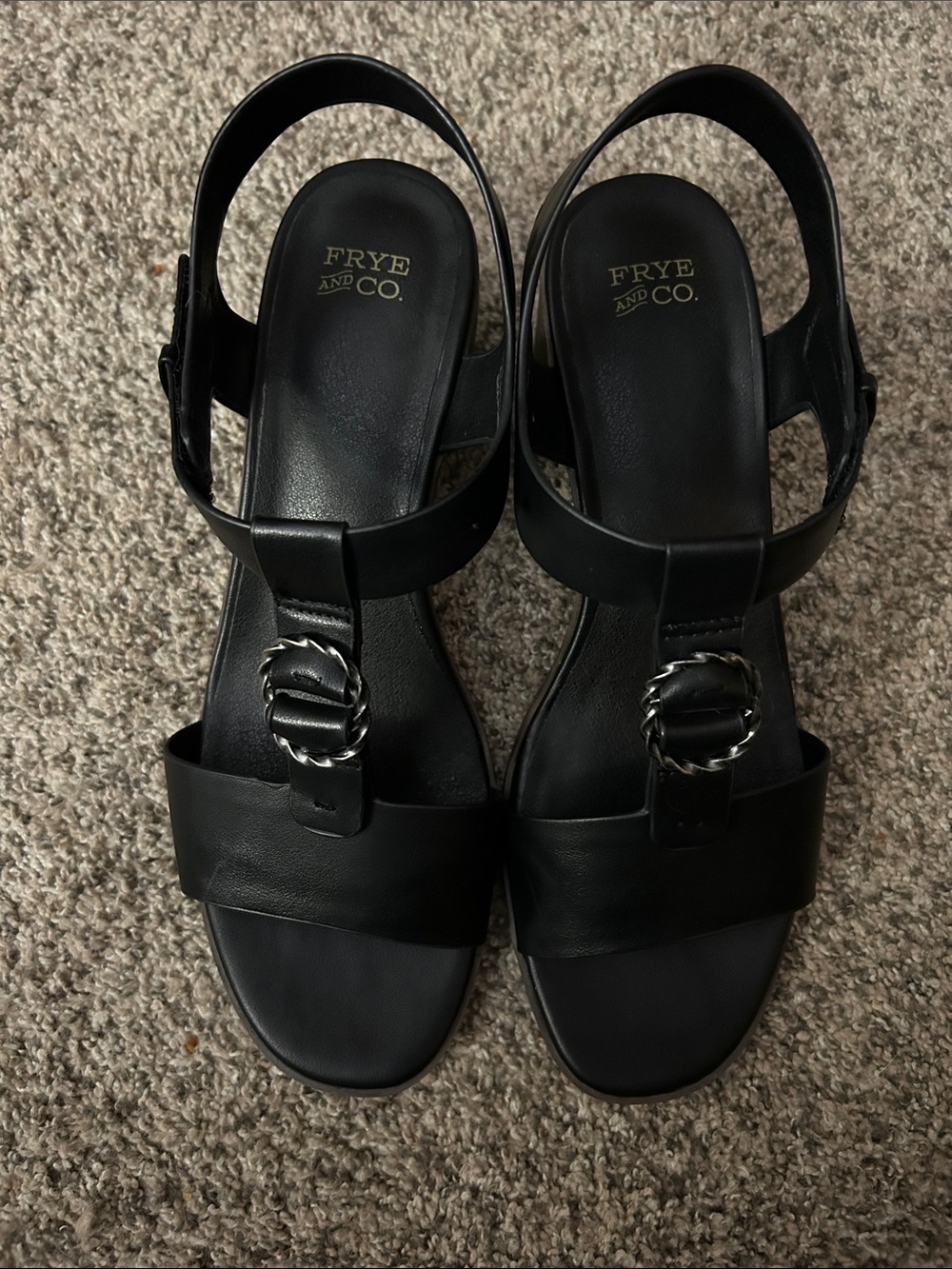 FRYE AND CO. Black Leather Buckle Slingback Sandals, Size 10